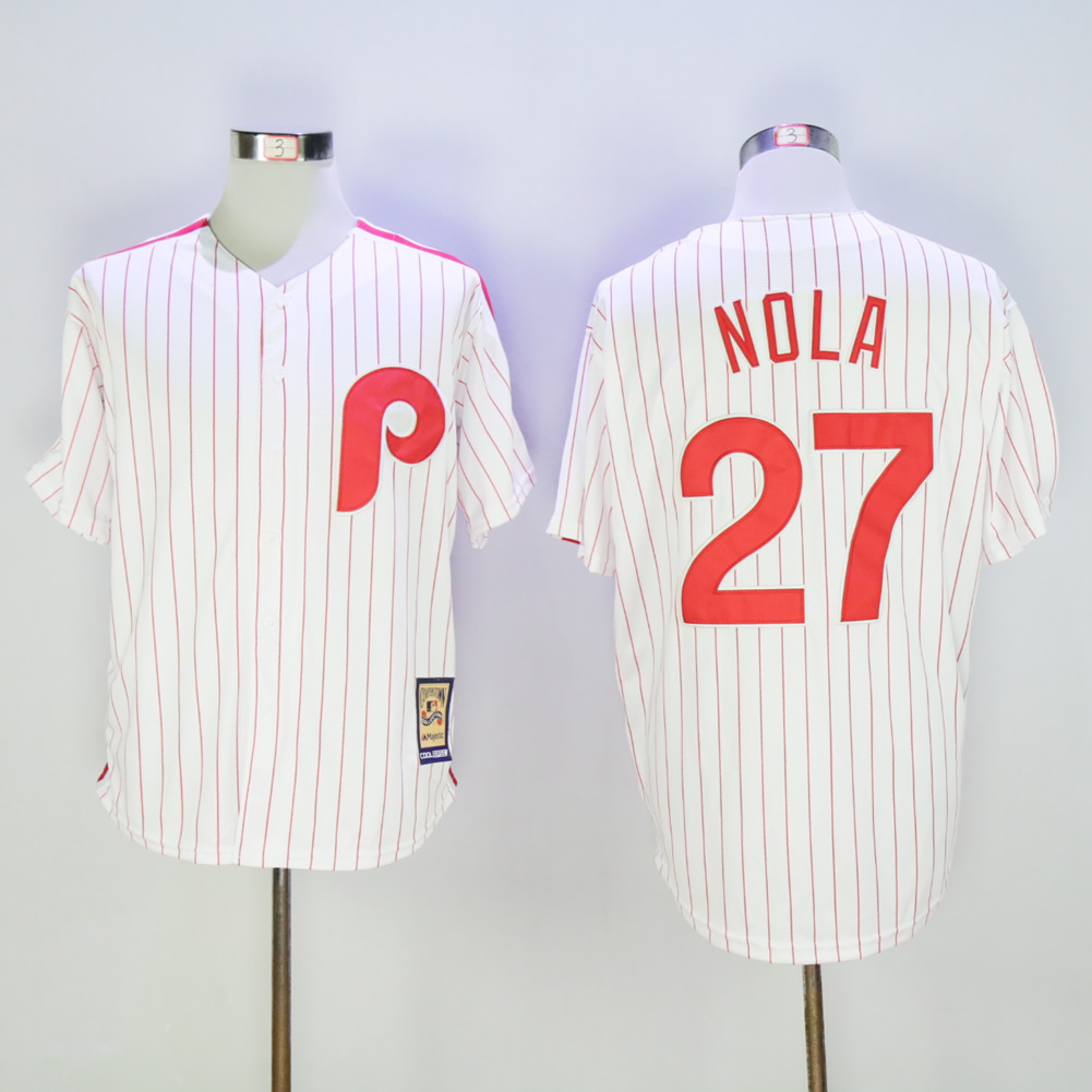 Men Philadelphia Phillies #27 Nola White Throwback MLB Jerseys->philadelphia phillies->MLB Jersey